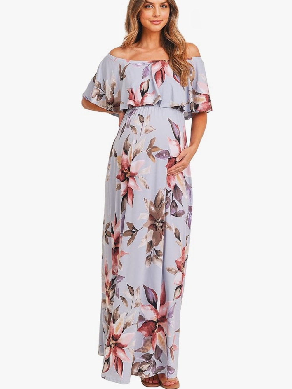 Off-Shoulder Lavender Floral Maxi Dress